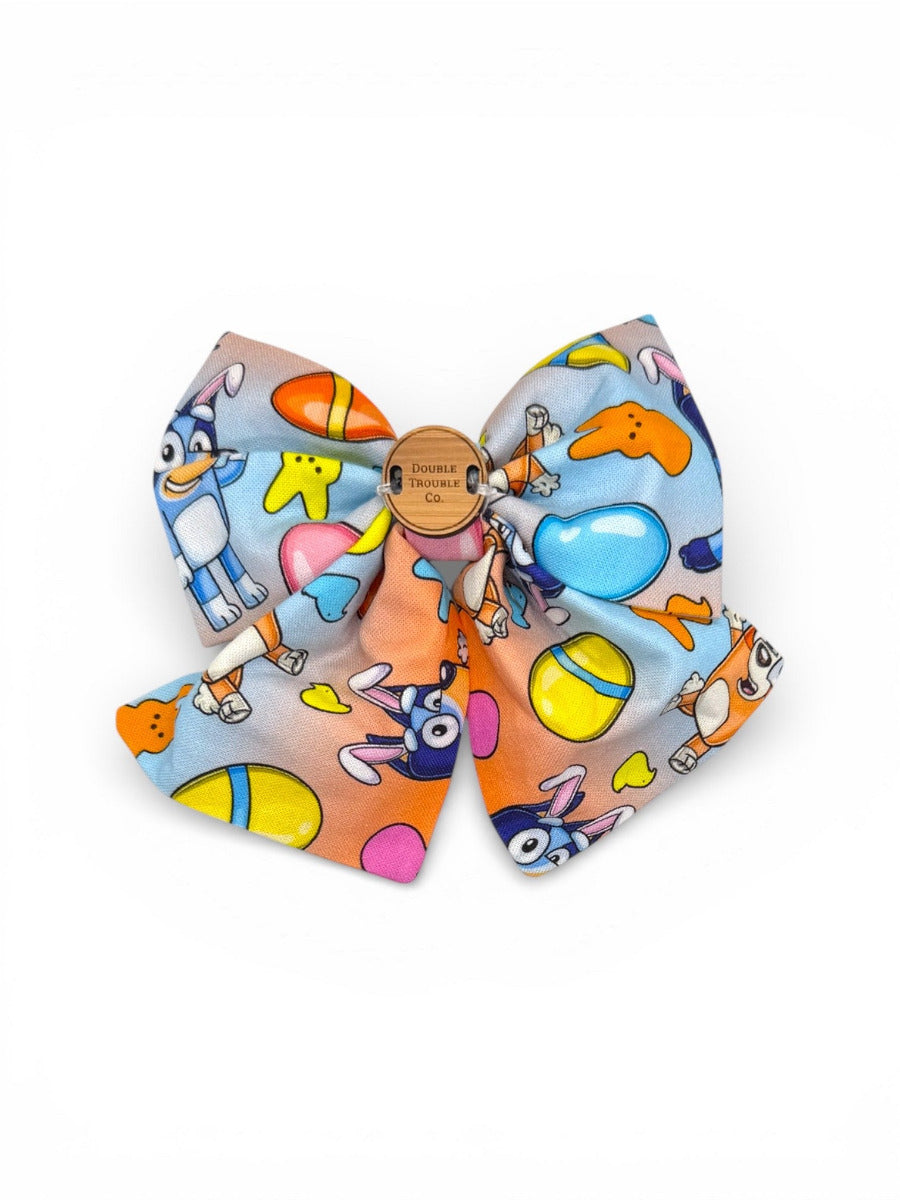 Colorful dog sailor bow tie with cartoon characters Easter theme - bluey