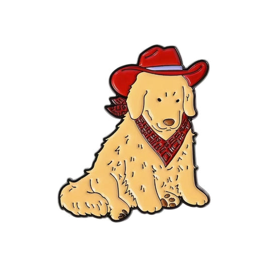 Cowboy Golden Retriever Pin
