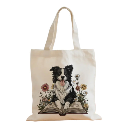 Border Collie & Books Tote Bag