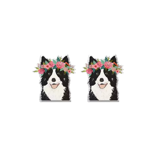 Border Collie Flower Studs